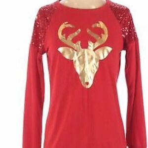 Rudolph Christmas Top with Sequined Shoulders - Juniors Small (3/5)